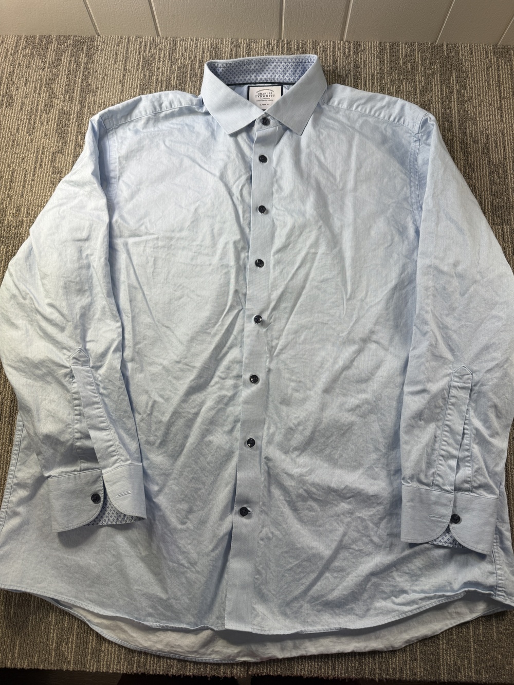 Charles Tyrwhitt Dress Shirt Mens 18 34/35 Blue Stripe Classic Fit Cotton LS
